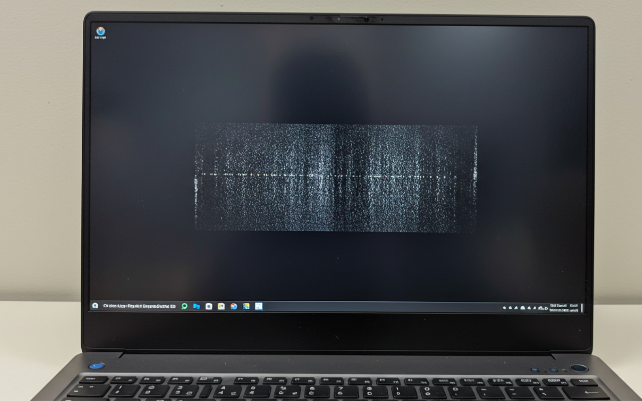 front view of flickering laptop screen