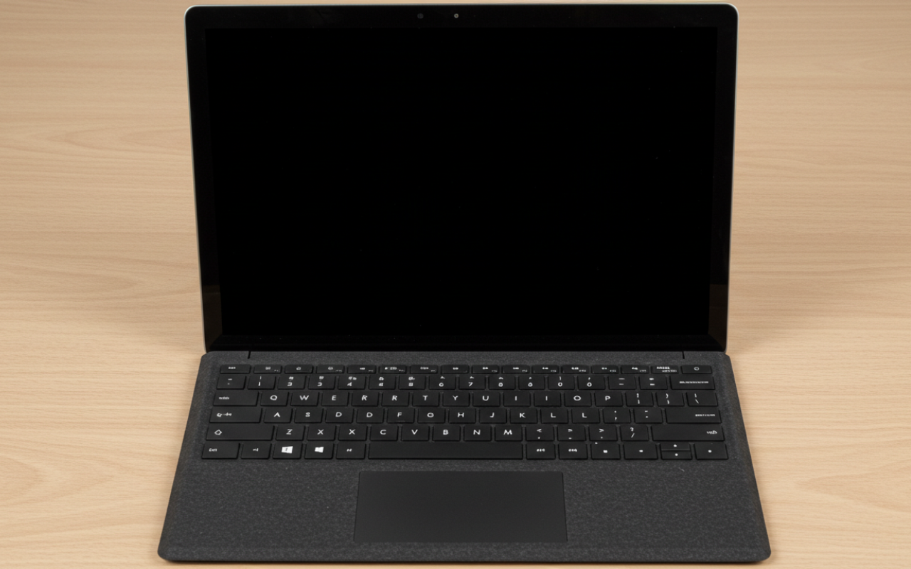 Microsoft Surface device stuck on black screen, no display.